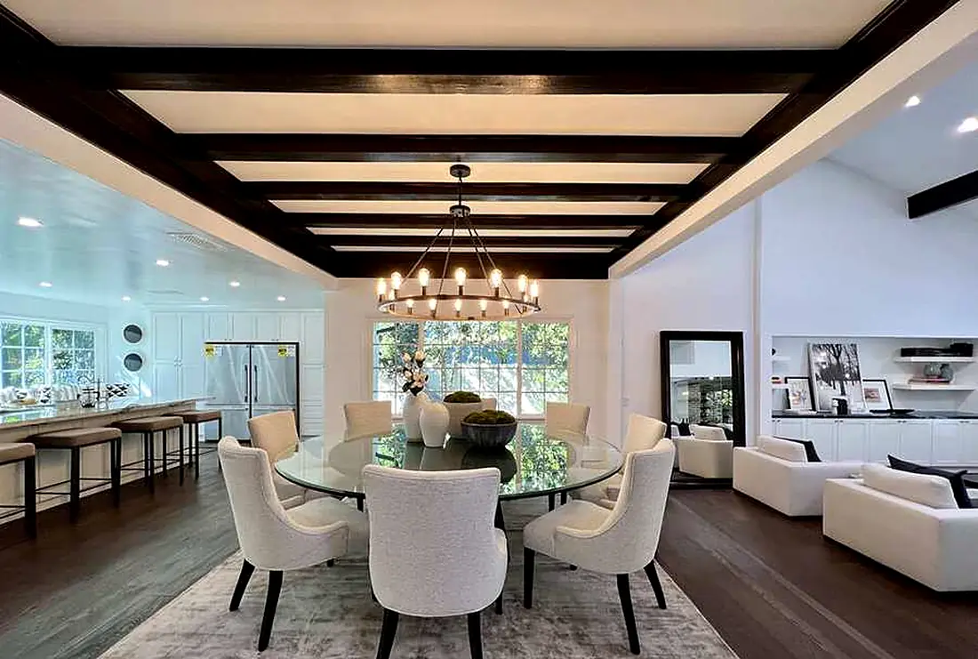 Formal dining room with beamed ceiling, Encino