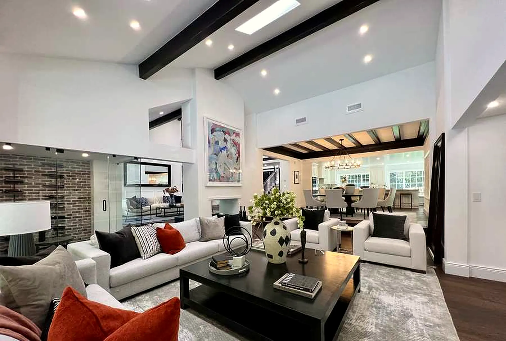 Remodeled great room with vaulted beamed ceiling in Encino