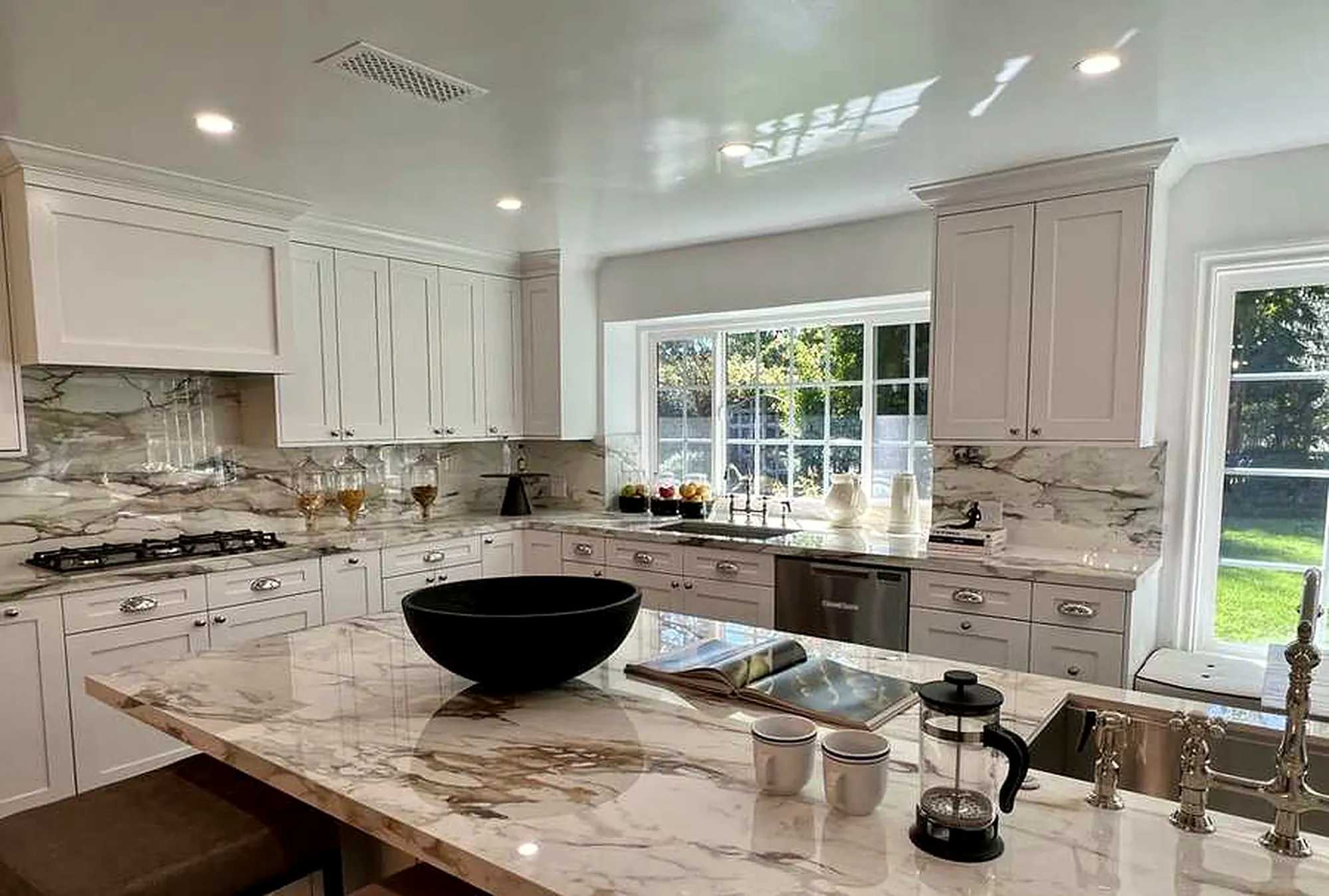 Remodeled kitchen with marble island in Encino